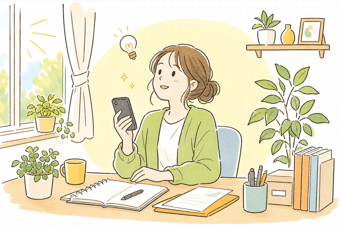 投稿を書き終えて反応を待つものの通知が伸びず、スマートフォンを見つめて少し肩を落としていた担当者が、書き方のコツに気づいて表情を上げる情景