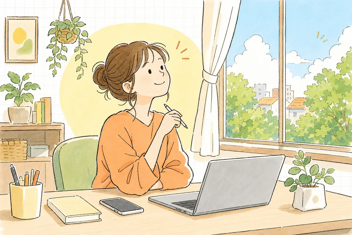 タグの付け方に迷わなくなり、軽やかに投稿を仕上げて前向きに一息つく企業SNS担当者の情景