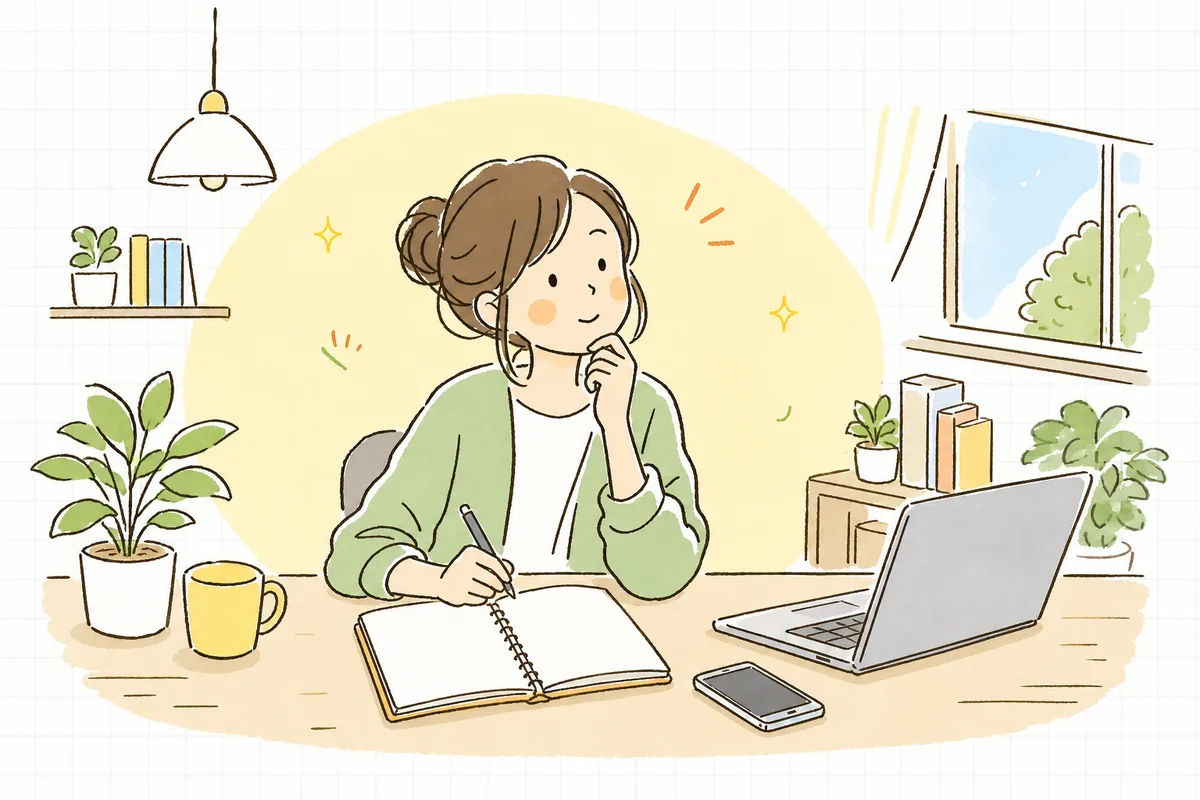 「SNS担当、お願いね」と任されたばかりで、何から始めればいいか少し戸惑いながらノートを開いている担当者が、順番が見えて表情がやわらぐ情景