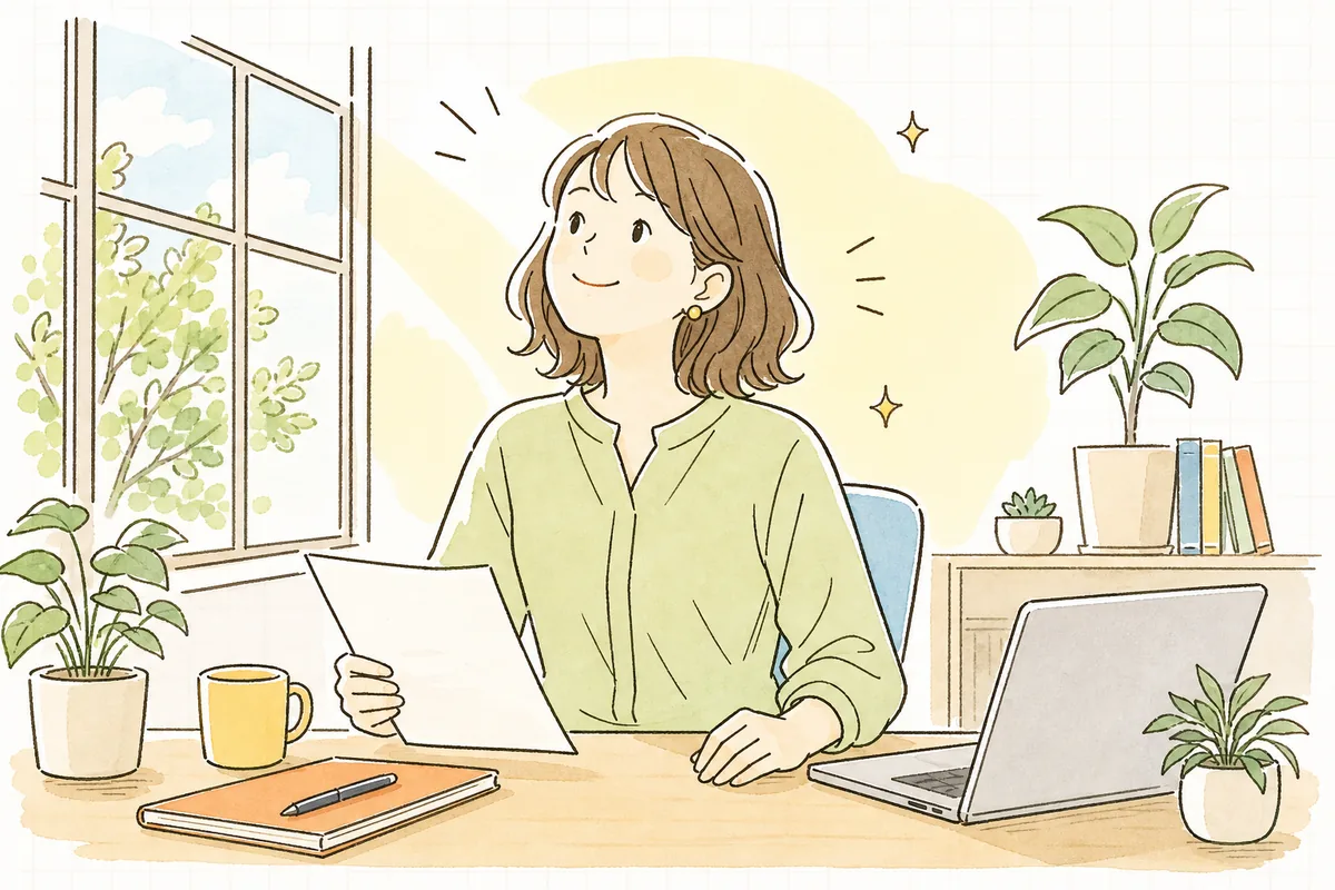 役割分担を整理し終えて、すっきりした表情で次の投稿に向かう企業SNS担当者の情景