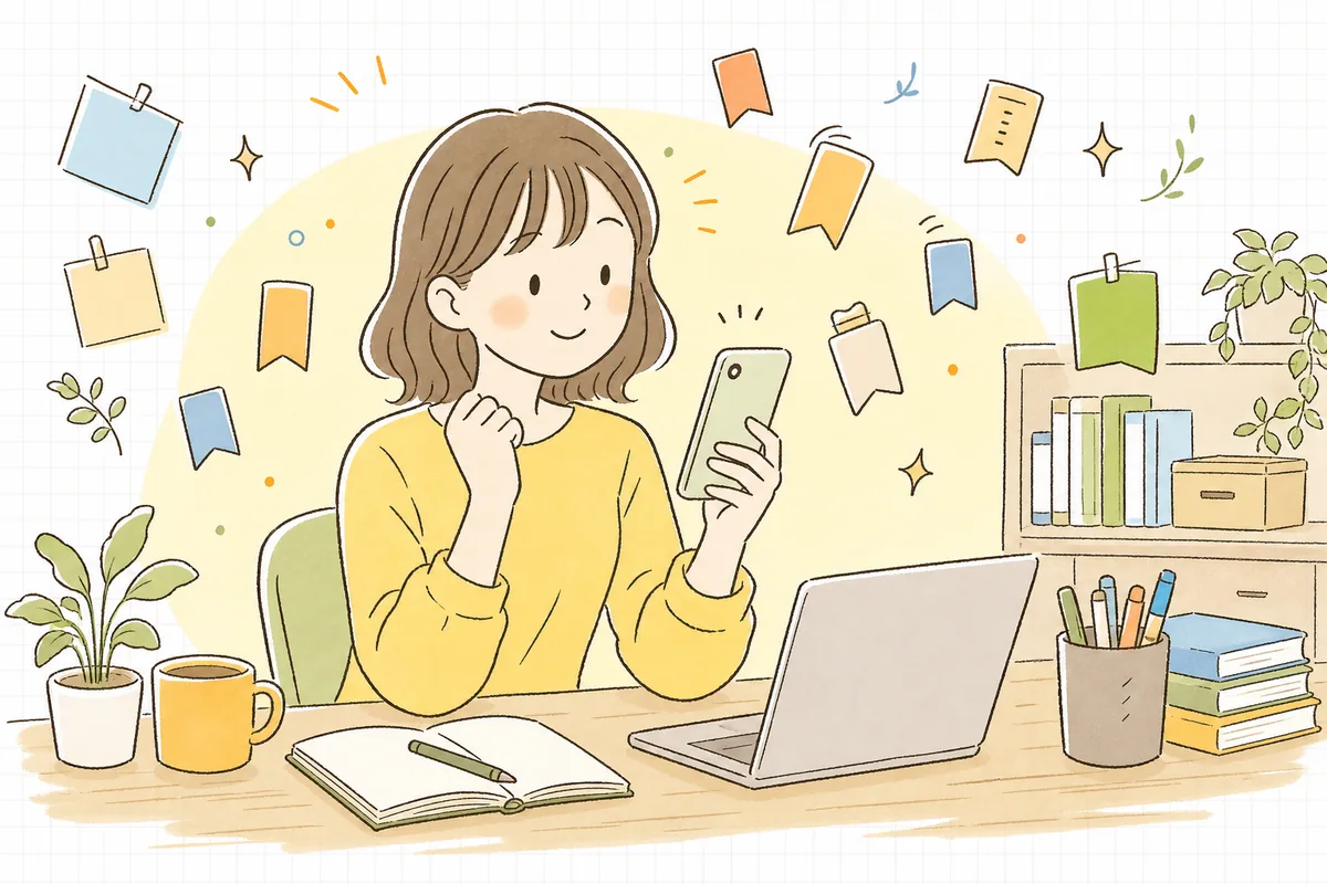 自分の投稿がたくさん保存され、役に立てたことを実感して前向きになる企業SNS担当者の情景