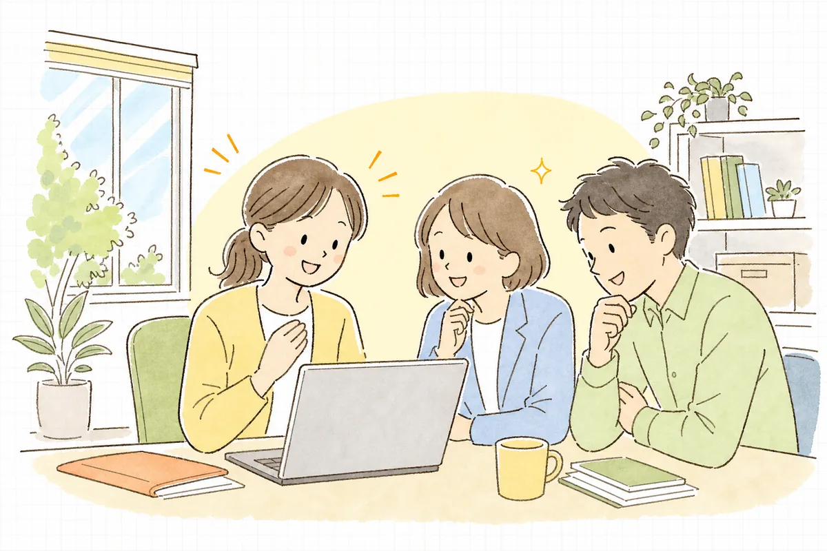 お詫び文を書き終え、上司に確認してもらいながら少し表情がやわらいだ企業SNS担当者の情景