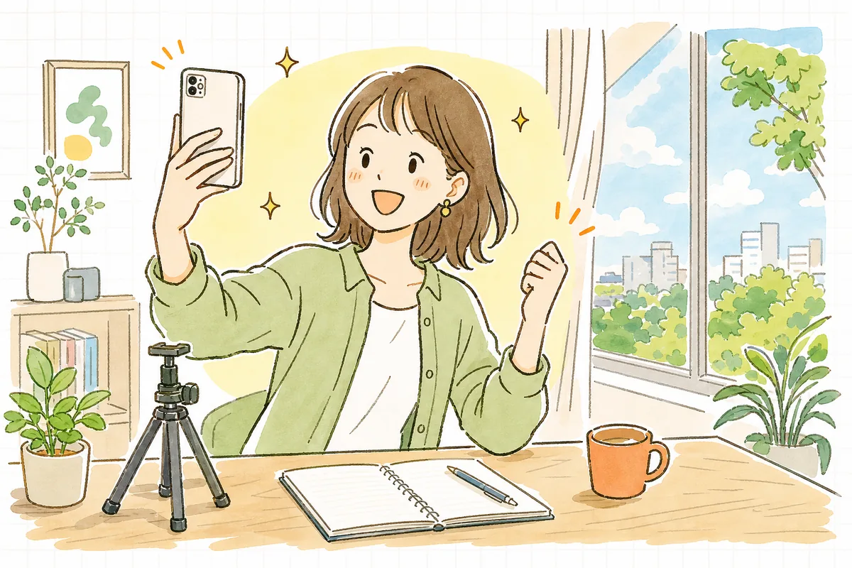 ショート動画の改善点が1つに絞れて、次の撮影に向けて気持ちが軽くなった企業SNS担当者の情景