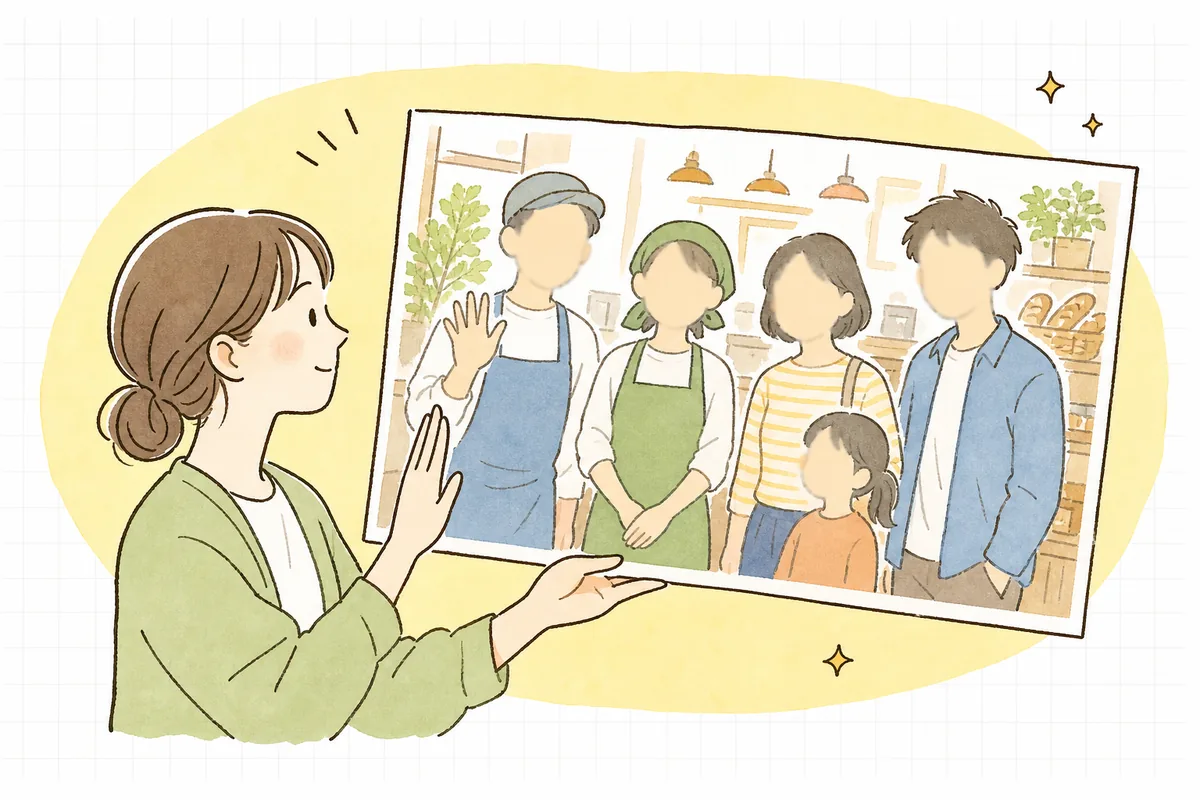 写真に写った人にひと声かけて、公開してよいか確認をとるSNS担当者
