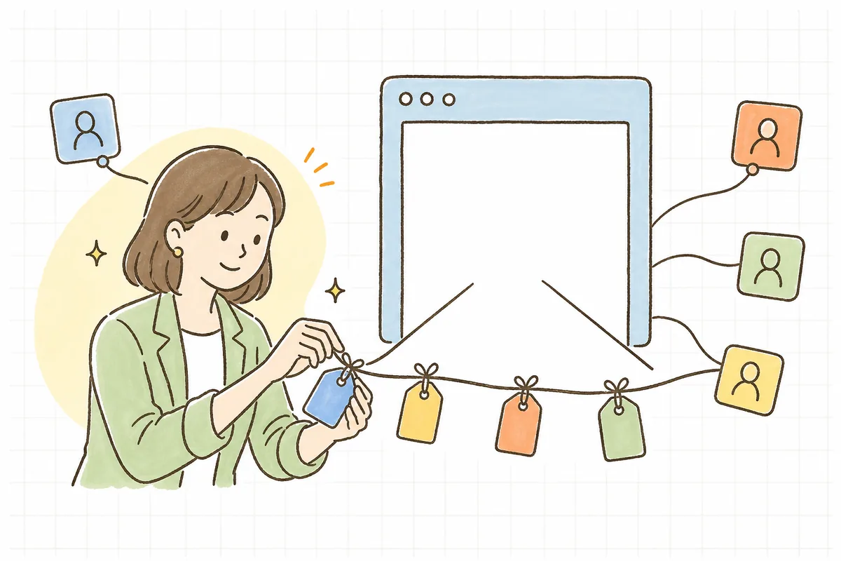 サイトへ向かうリンクに出どころを示す荷札を付け、どこから来たかを見分けるSNS担当者